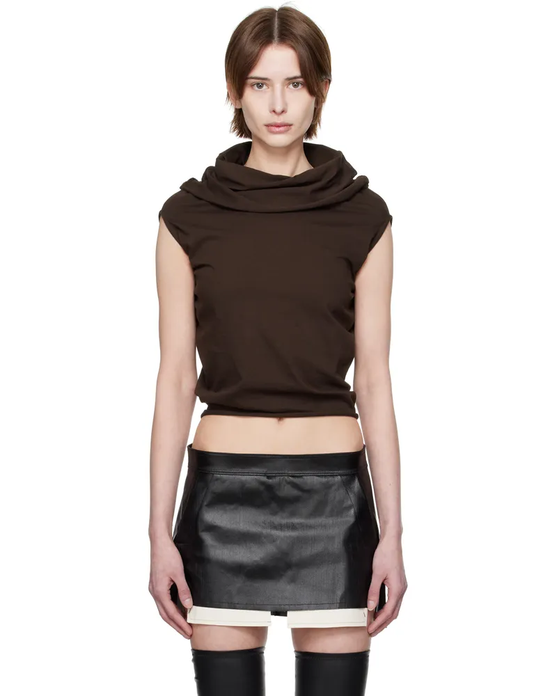 Rick Owens Brown Hollywood Jersey Shroud Top 14