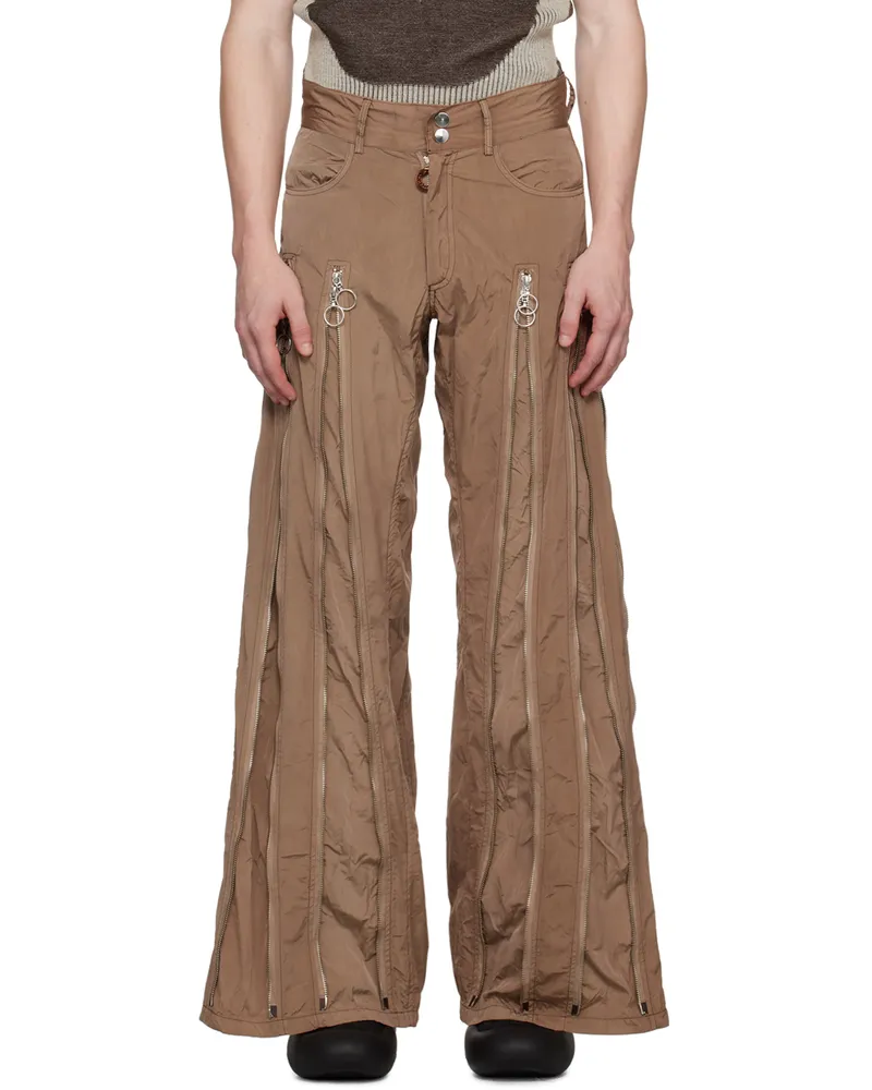 Charlie Constantinou Brown Adjustable Zip Trousers Dark