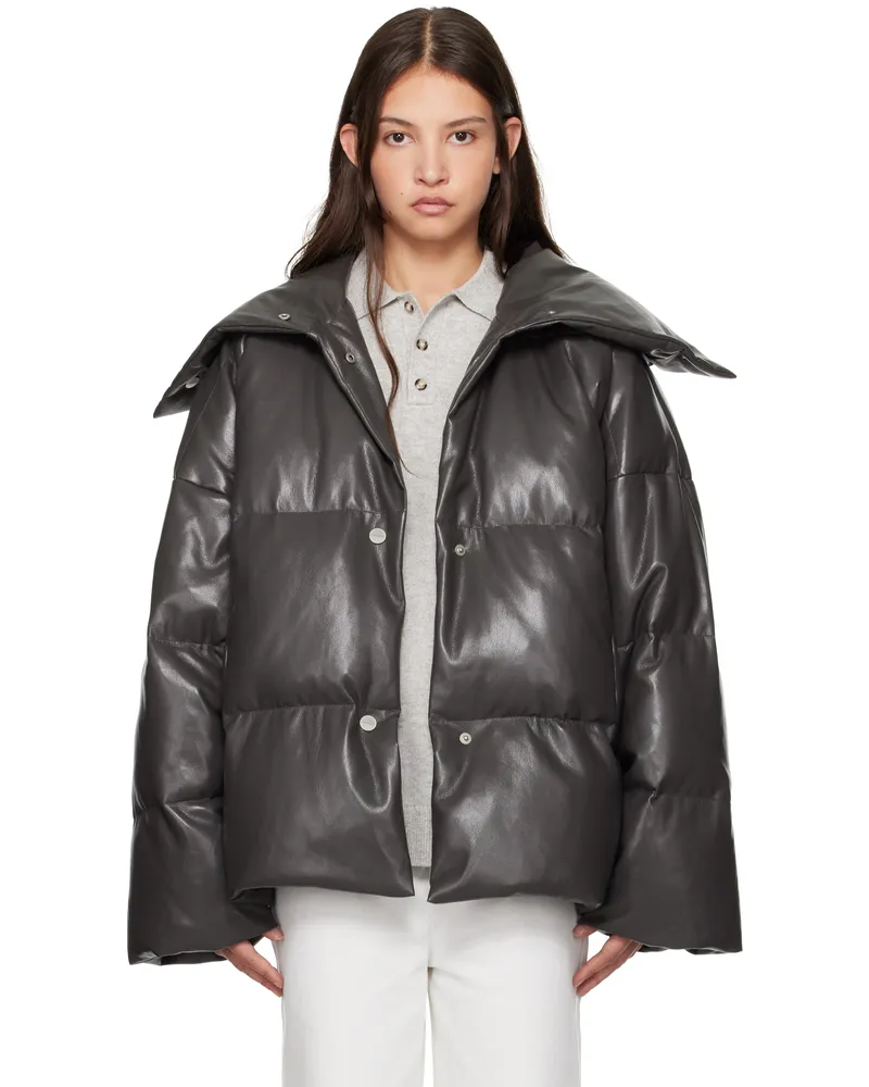 Nanushka Khaki Alora Down Vegan Leather Jacket Midnight