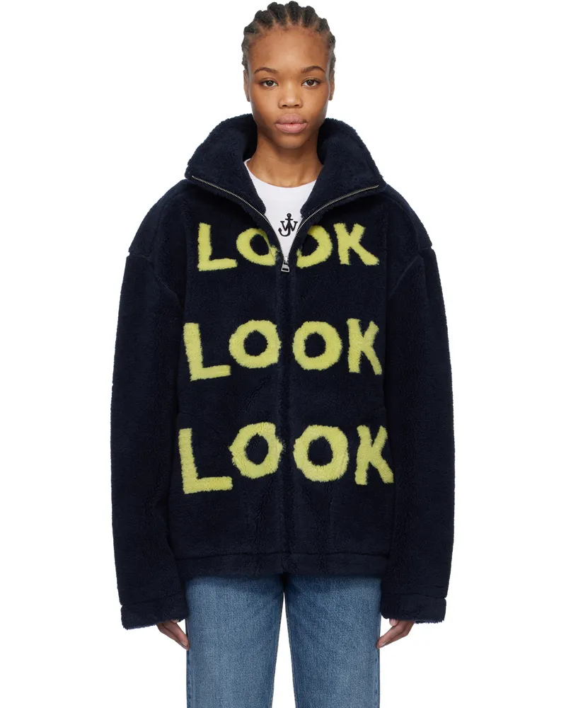 J.W.Anderson Navy 'Look Look Look' Zip Front Jacket 888