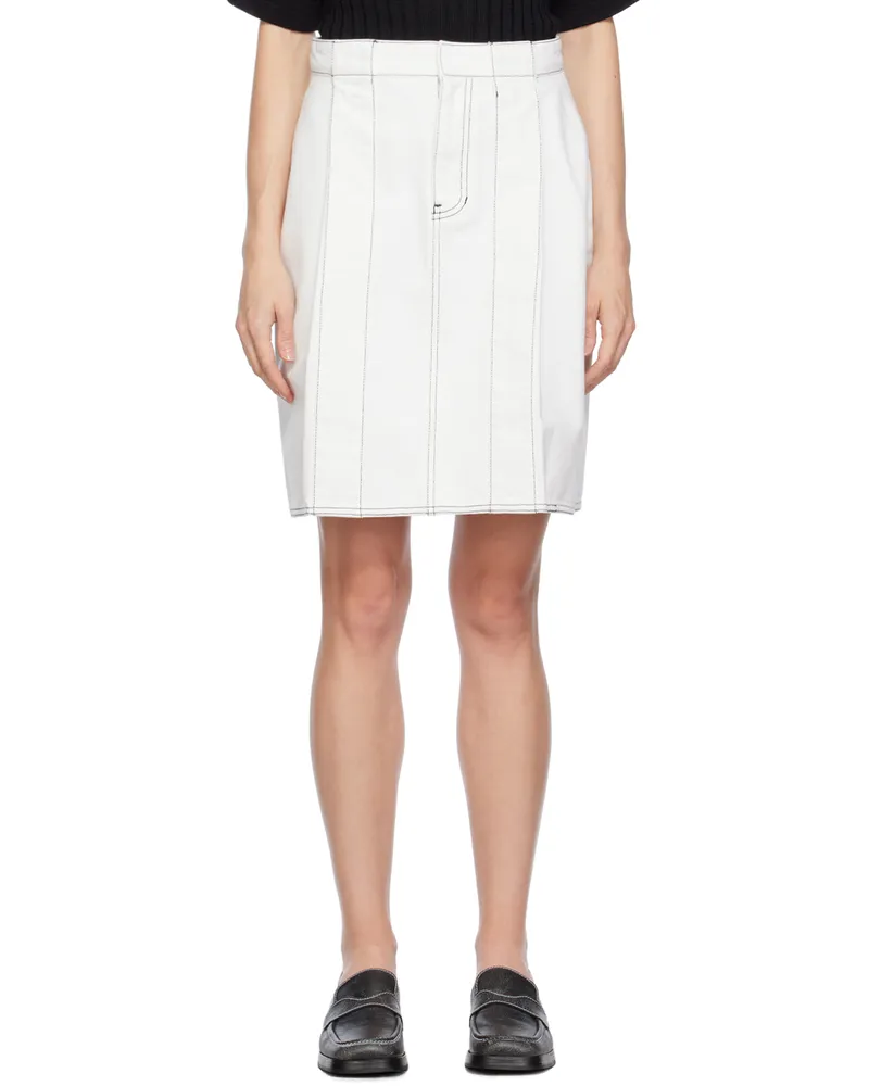 WE 11 DONE White Tucked Denim Miniskirt Ice