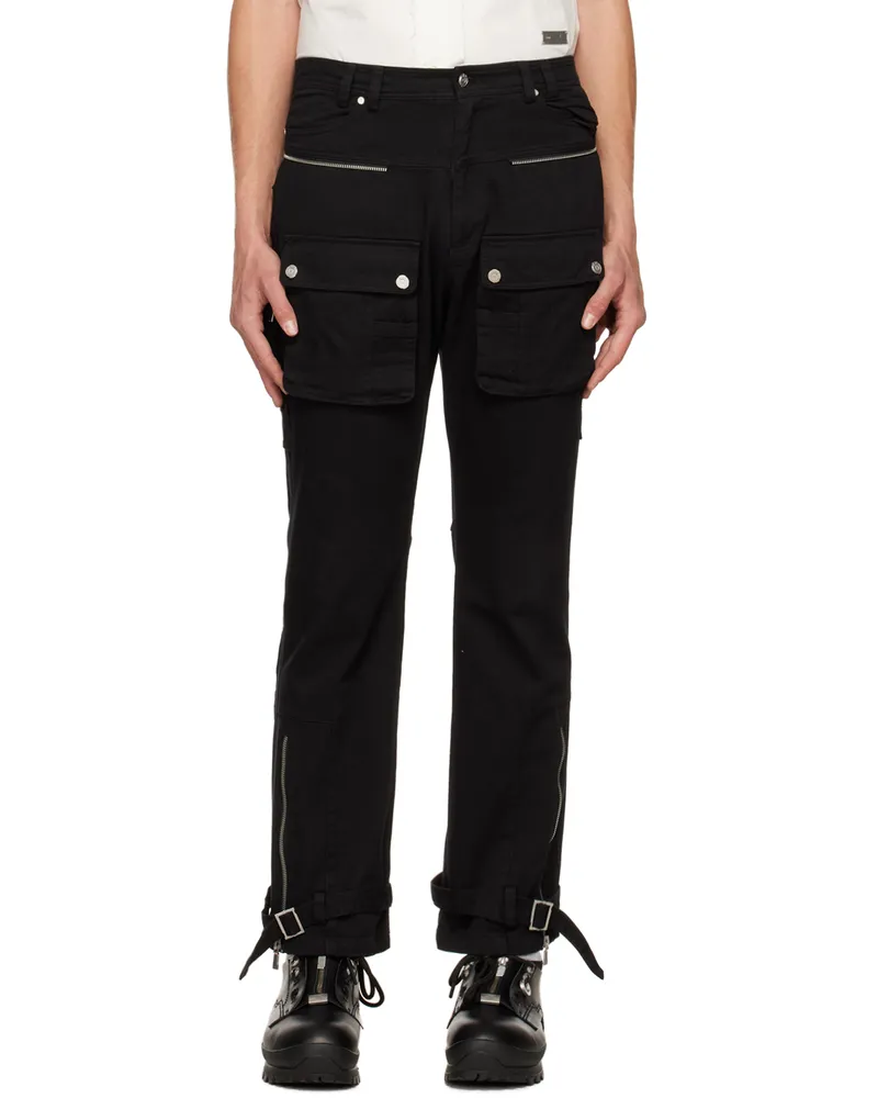 C2H4 Black Tulwar Cut Military Cargo Pants Faded