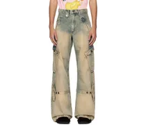 Beige Cargo Pocket Jeans
