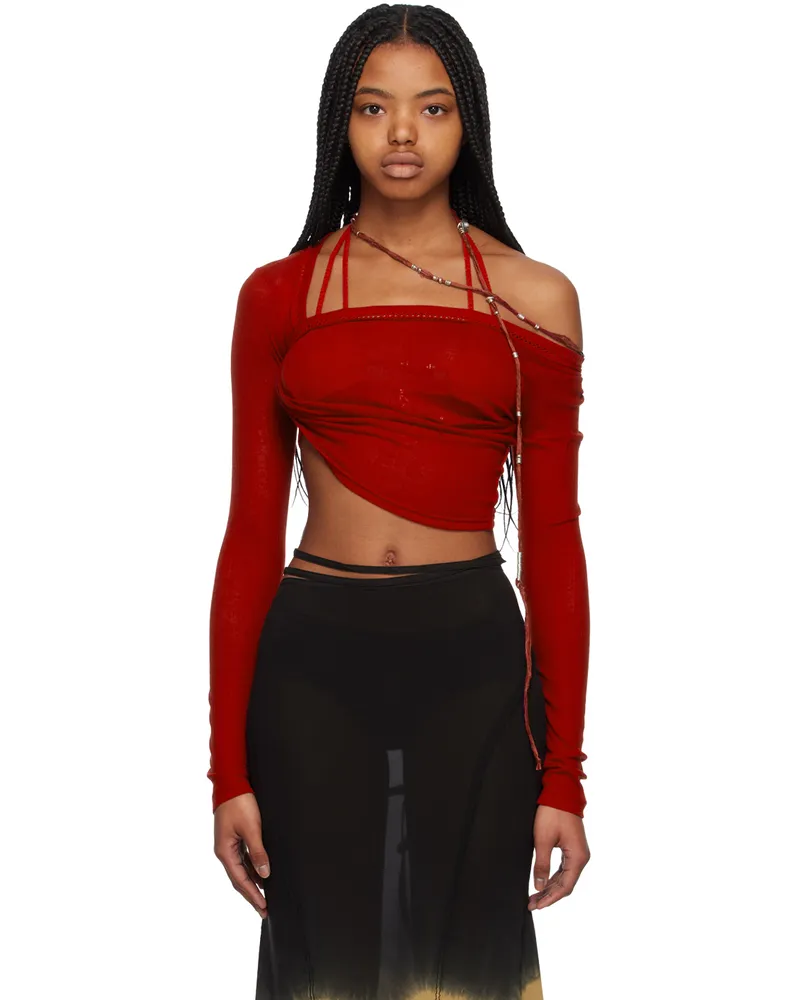 Hyein Seo Red Twisted Long Sleeve T-Shirt Red