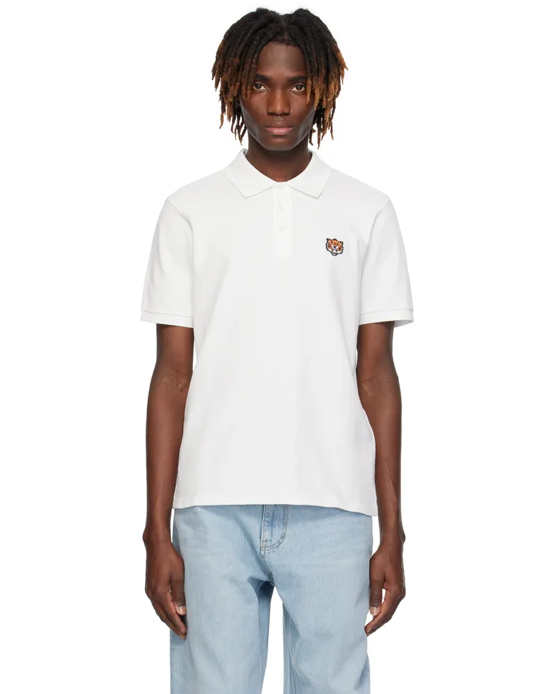 Kenzo White Kenzo Paris 'KENZO Happy Tiger' Embroidered Slim Polo Off