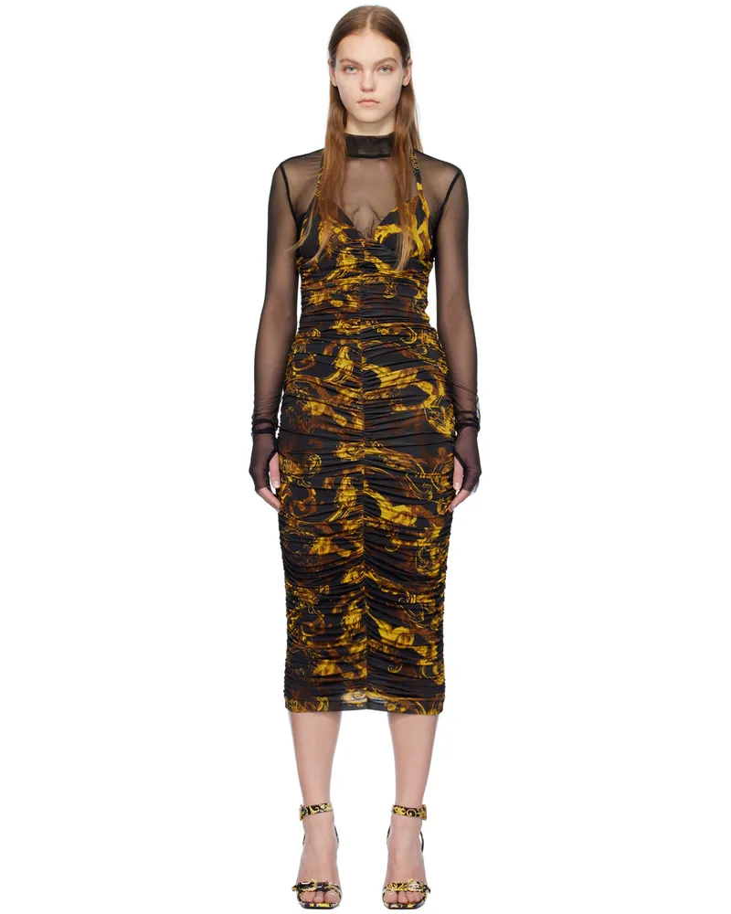 Versace Jeans Black Ruched Midi Dress Eg89