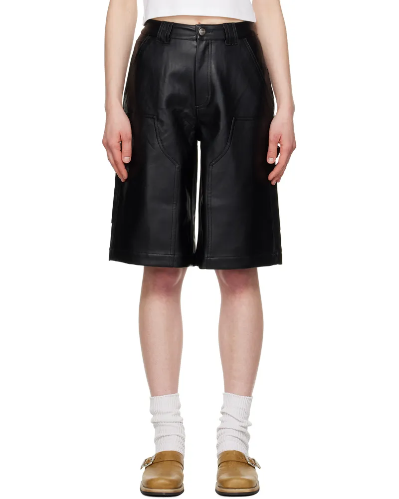Carhartt WIP Black Norwich Double Knee Faux-Leather Shorts Black