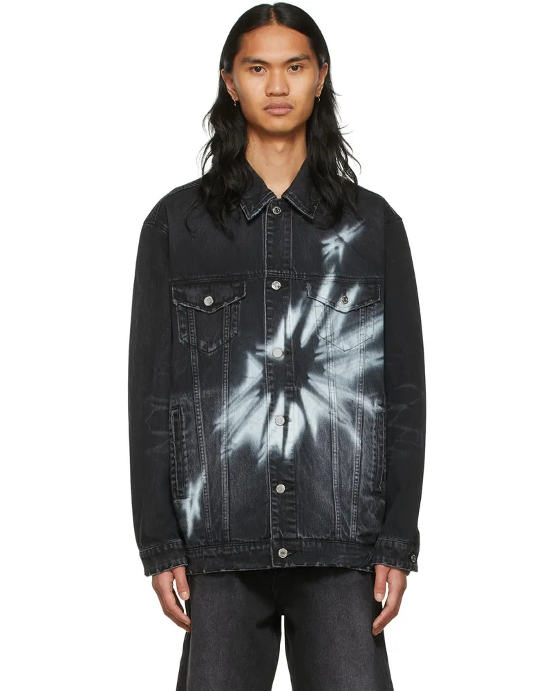 WE 11 DONE Black Graphic Denim Jacket Wash