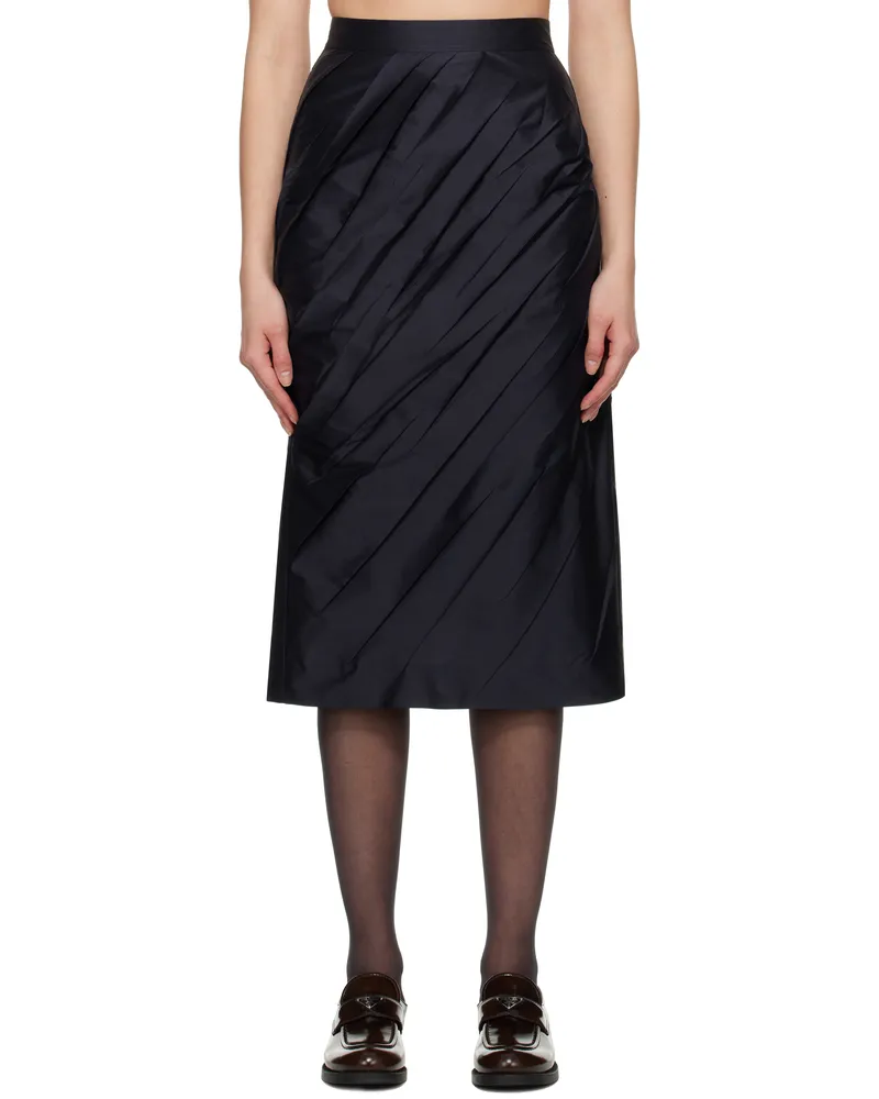 SHUSHU/TONG Navy Pleated Midi Skirt Na100