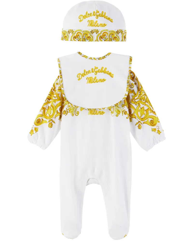 Dolce & Gabbana Baby White & Yellow Majolica-Print Three-Piece Set H03tn