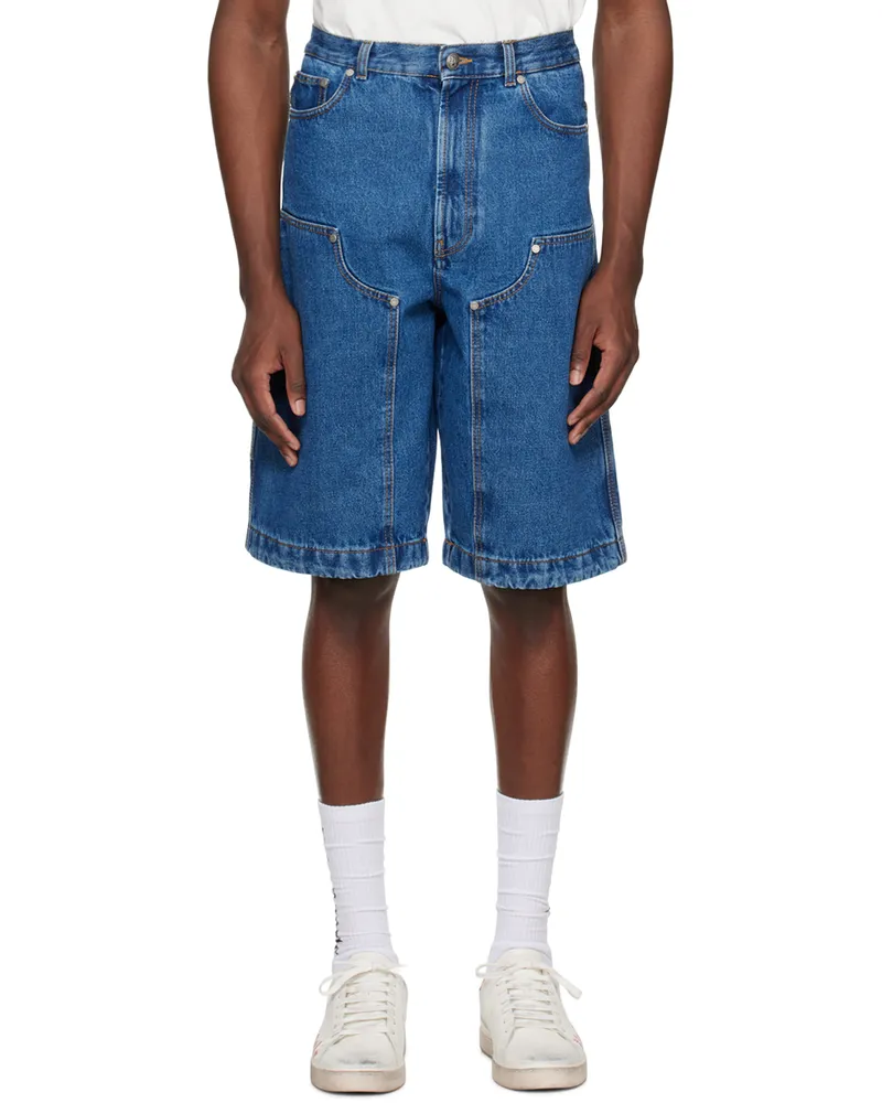 Palm Angels Blue Monogram Denim Shorts Light