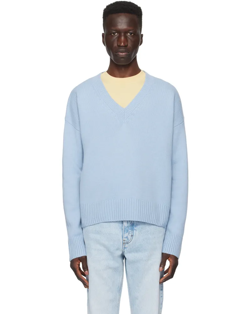 AMI Paris Blue Cropped Sweater Cashmere