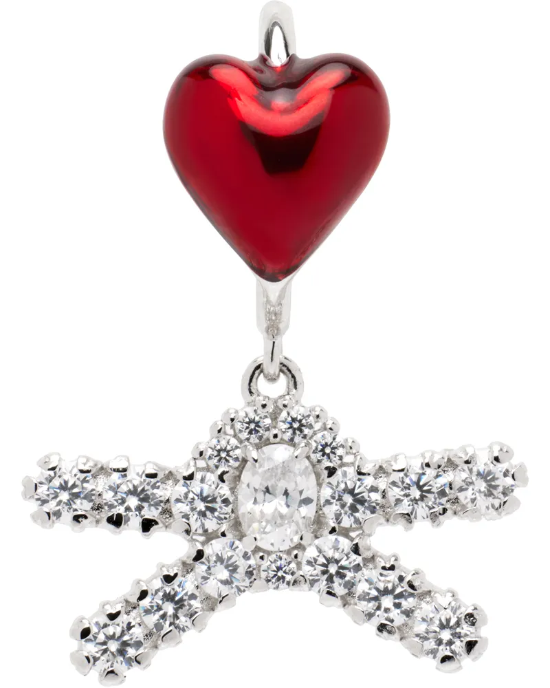 SHUSHU/TONG Silver & Red YVMIN Edition Enamel Heart Gem Bowknot Lip Ring Red