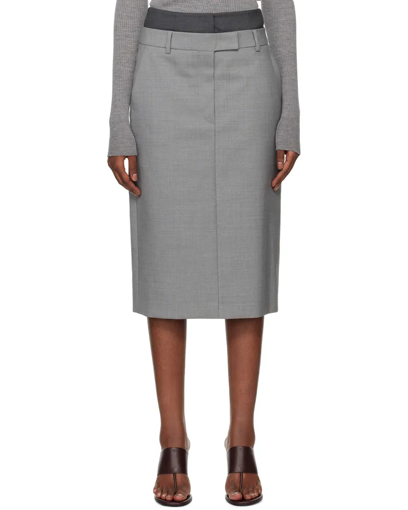 SPORTMAX Gray Stretch Wool Midi Skirt 016