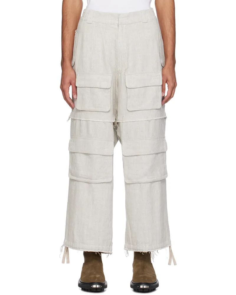 MISBHV Gray Raw Edge Cargo Pants Off