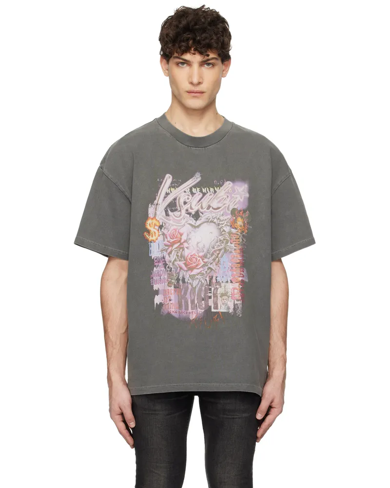 ksubi Gray Sketch Ekcess T-shirt Charcoal