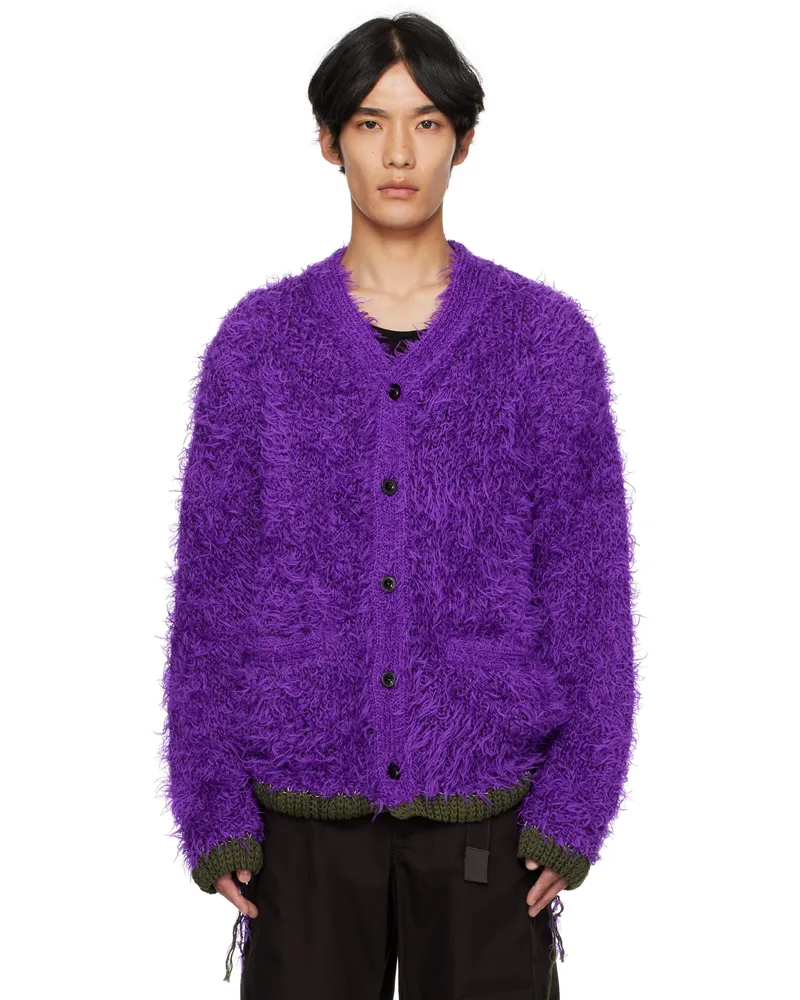 Sacai Purple Furry Knit Cardigan 476