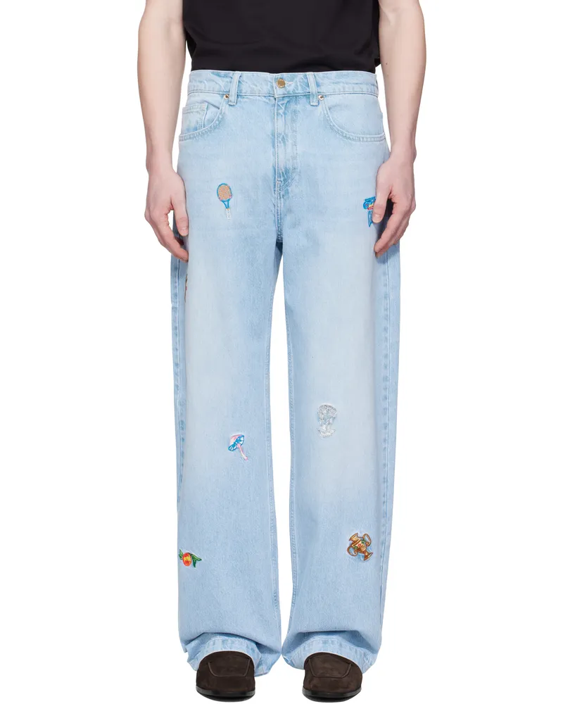 Casablanca Paris Blue Embroidered Motif Jeans Light