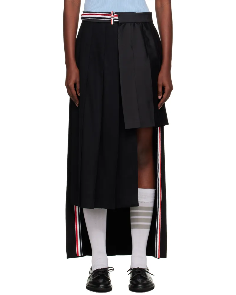 Thom Browne Black Wrap Pleated Midi Skirt 001