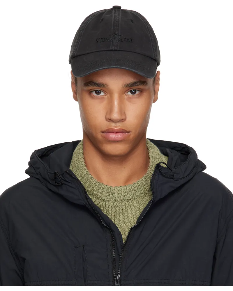 Stone Island Black Brushed Cotton Gabardine Cap V0029