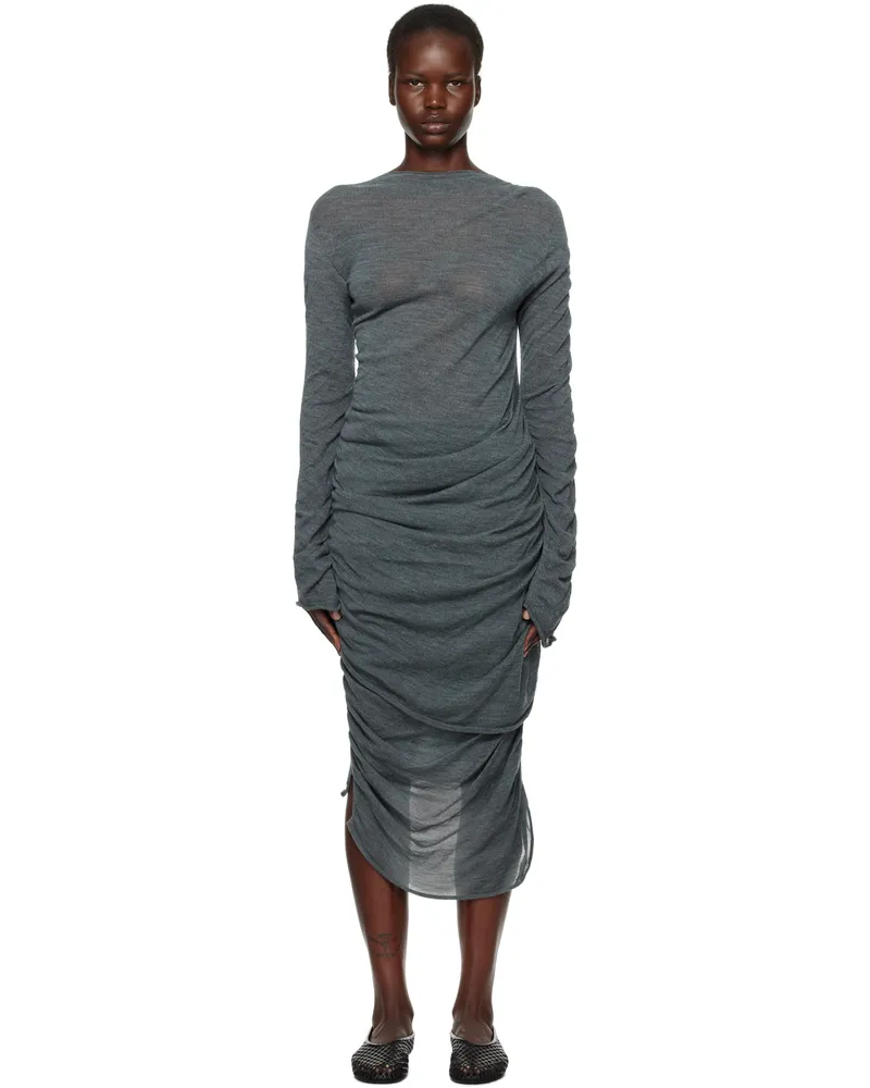 Issey Miyake Gray Ambiguous Wool Midi Dress 18