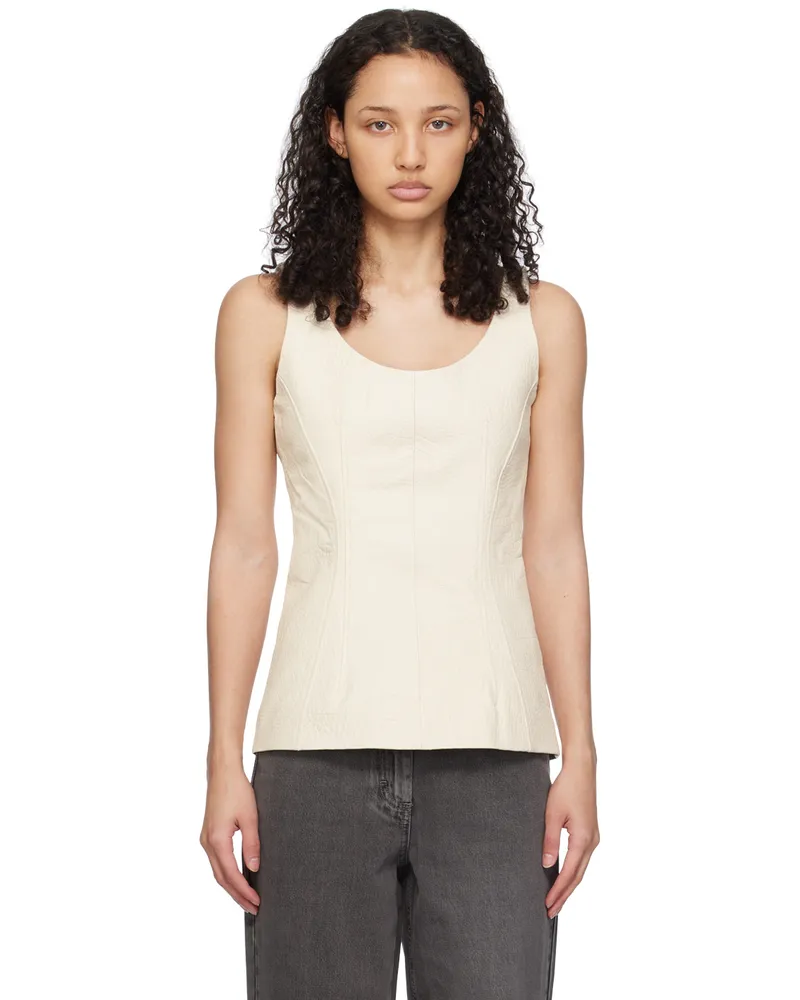 ROTATE Birger Christensen Off-White Scoop Neck Leather Tank Top 11-4801