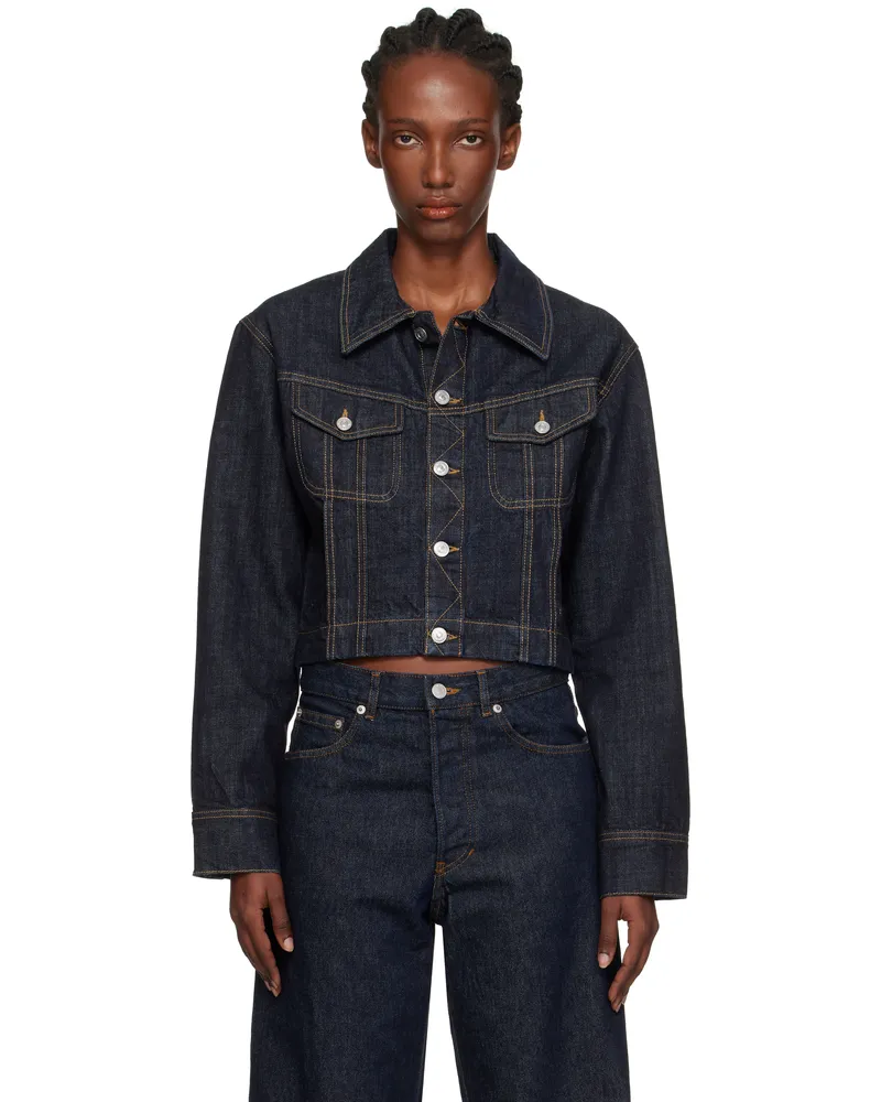 Victoria Beckham Navy Cropped Denim Jacket Indigo