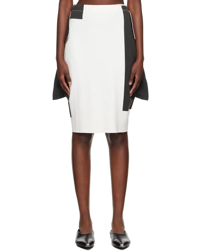 Issey Miyake White & Gray Rectilinear Midi Skirt 01-white