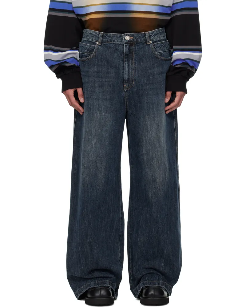 JUUN.J Blue Washed Double Waist Jeans Blue
