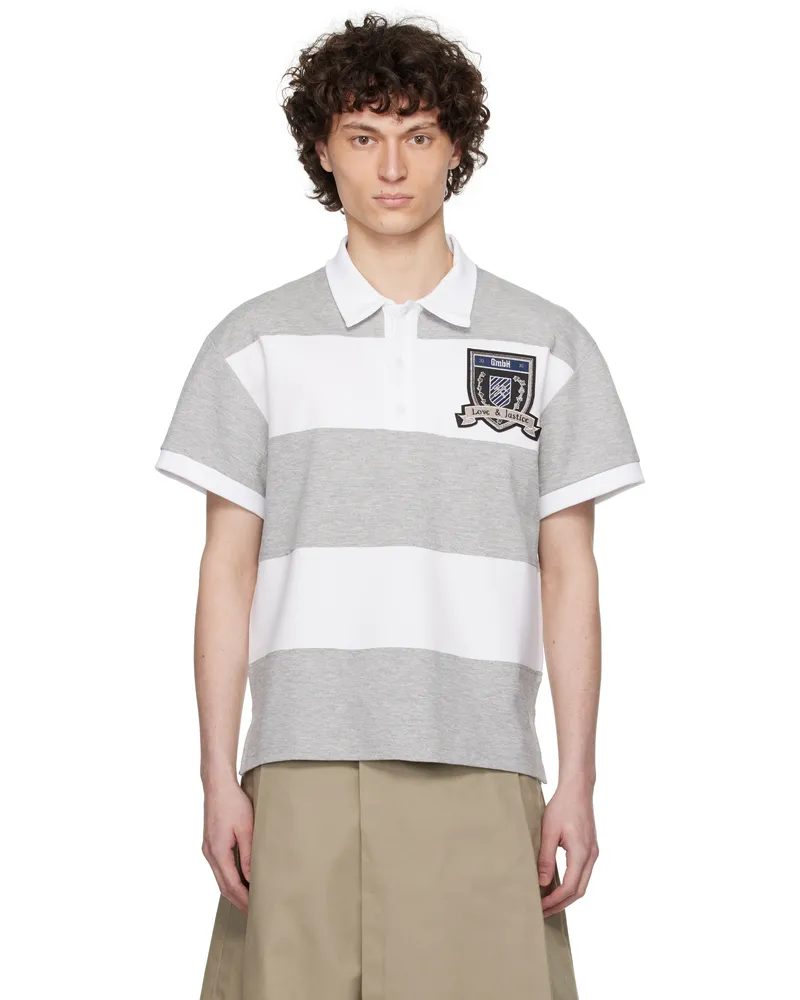 GmbH White & Gray Paneled Polo White