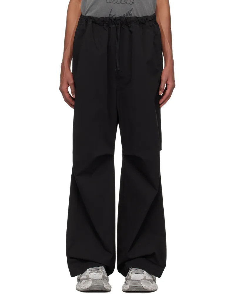 WE 11 DONE Black Tucked Wide Trousers Black