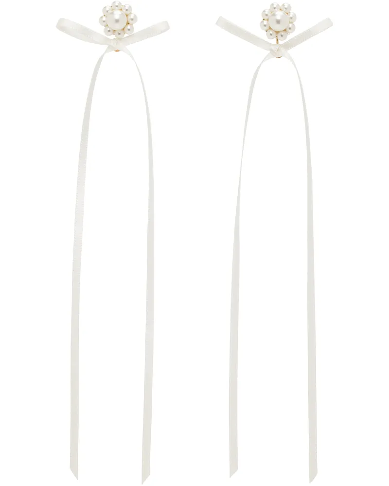 Simone Rocha White Bow Ribbon Stud Earrings Pearl