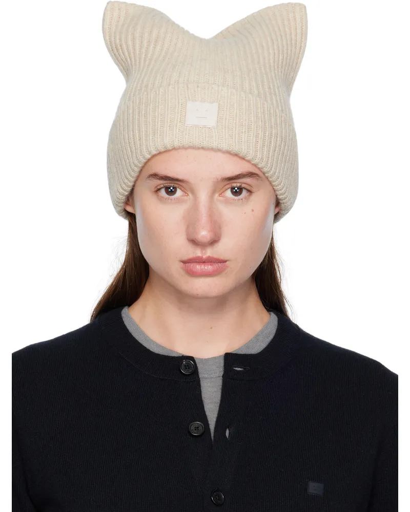 Acne Studios Beige Square Face Logo Beanie 633
