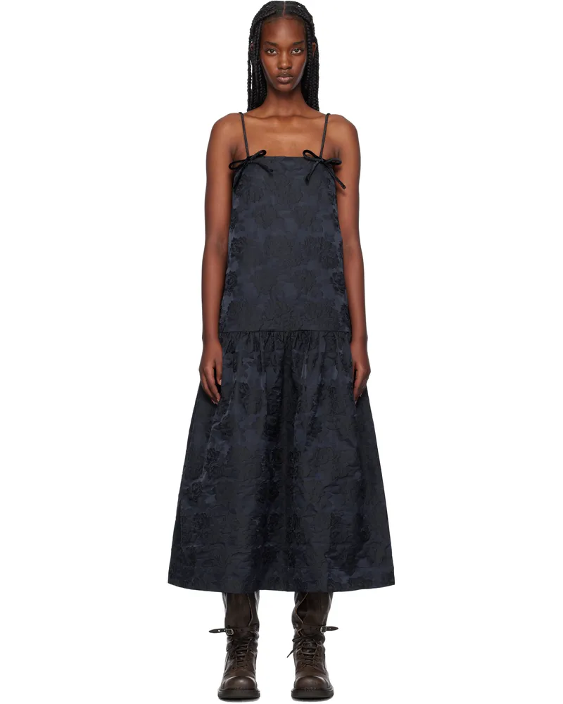 Ganni Navy Botanical Jacquard Strap Midi Dress 268