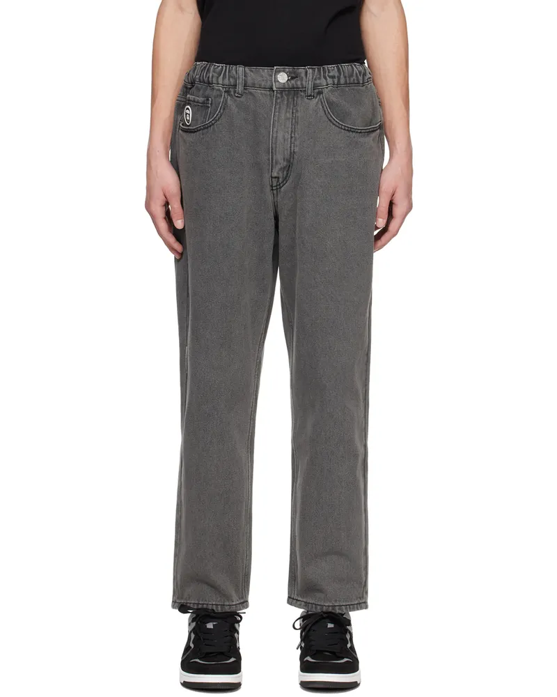 AAPE by A Bathing Ape Gray Moonface Patch Jeans Bkx