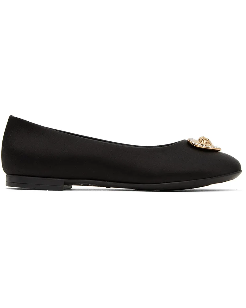 Versace Kids Black Crystal Heart Medusa Ballerina Flats 1b00v