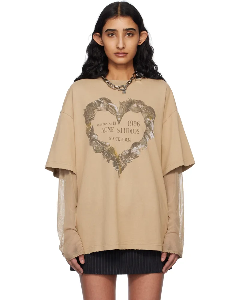Acne Studios Beige Layered Print T-shirt Ae0
