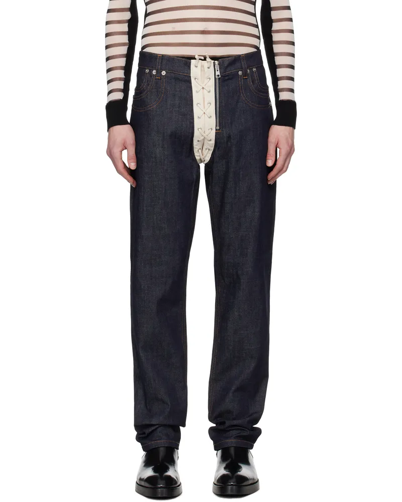 Jean Paul Gaultier Navy 'The Contrasting Lace-Up Denim' Jeans 5568-indigo
