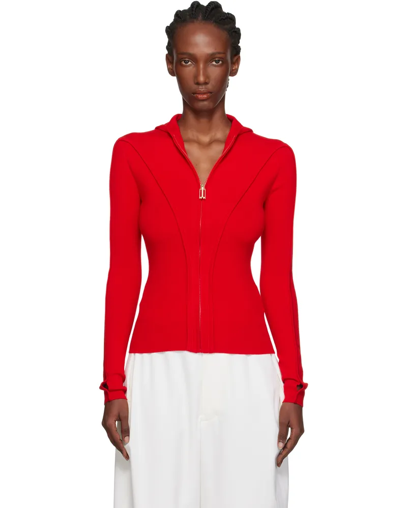 Victoria Beckham Red Piping Detail Hoodie Bright