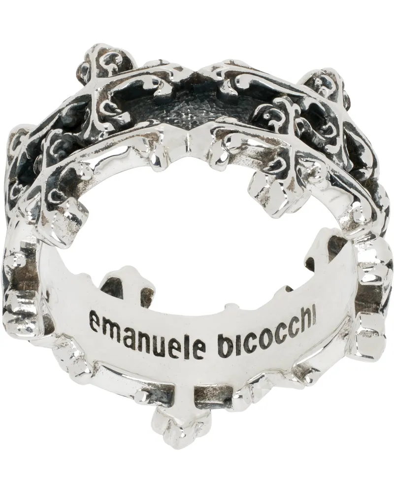 Emanuele Bicocchi Silver Avelli Cross Double Band Ring Silver