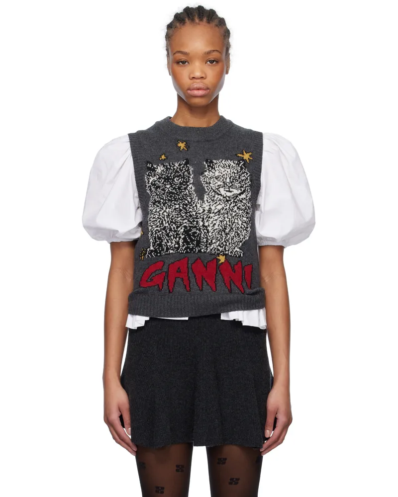 Ganni Gray Graphic Cats Vest 084