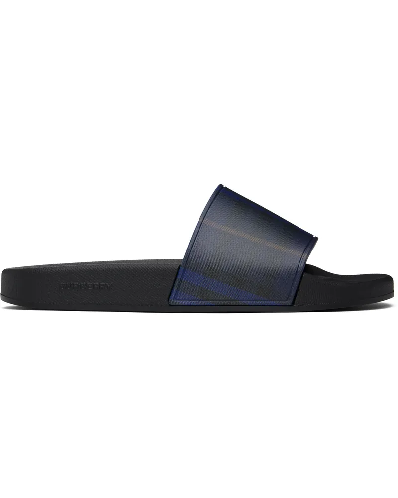 Burberry Navy & Black Check Pool Slides Midnight