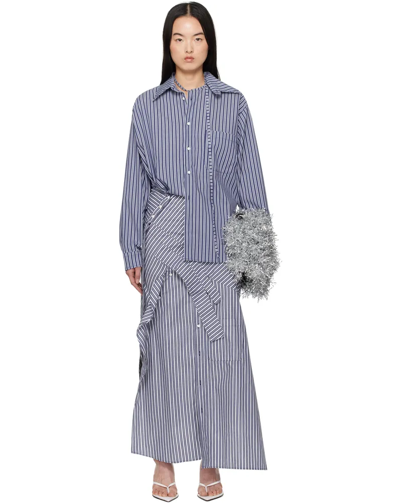 OTTOLINGER Blue & White Deconstructed Shirting Midi Dress Striped