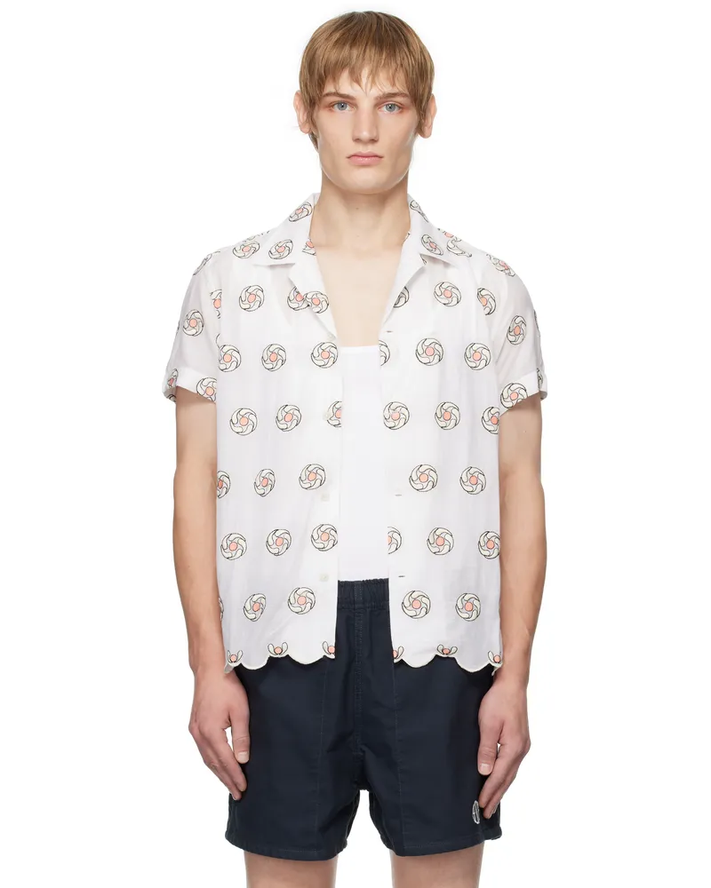 BODE White Floral Aperture Short Sleeve Shirt Wtmlt