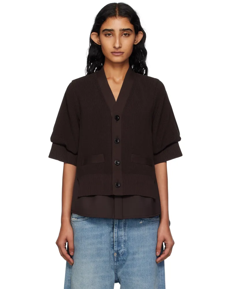 Sacai Brown Suiting Mix Knit Cardigan 601