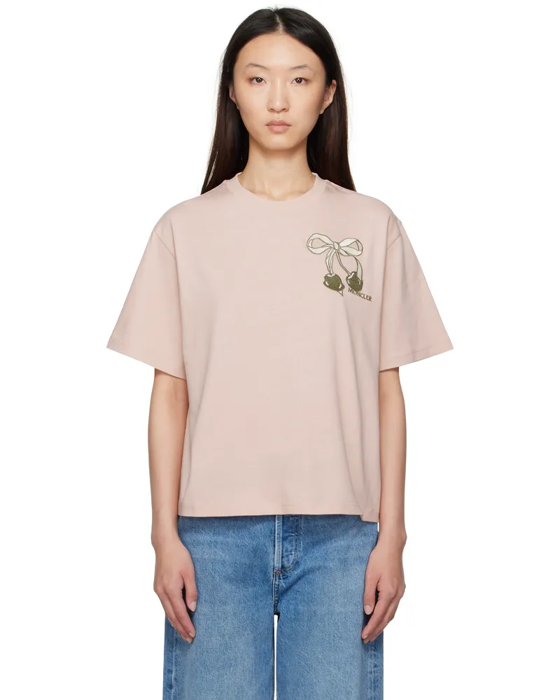 Moncler Pink Embroidered Cherry Logo Cotton T-shirt 519