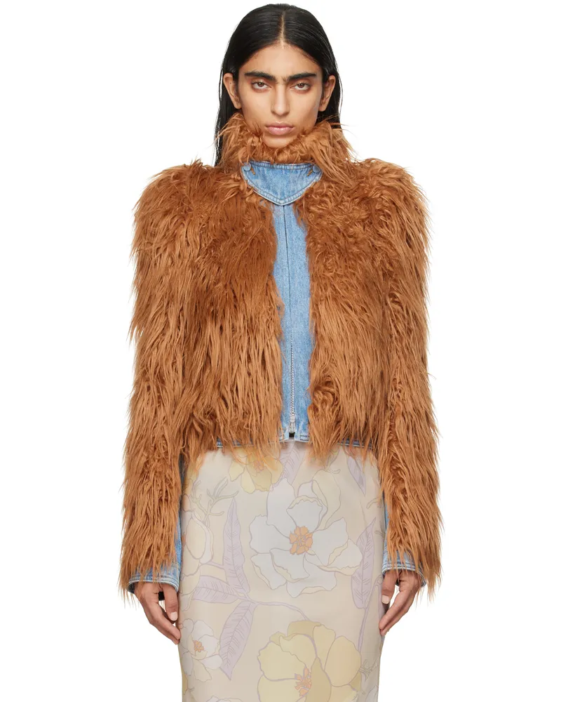 Dries van Noten Tan Paneled Faux-Fur Jacket 701