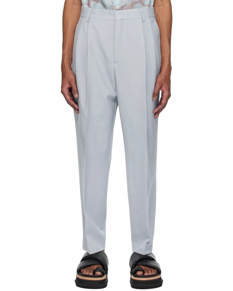 Dries van Noten Blue Pleated Wool Trousers 514
