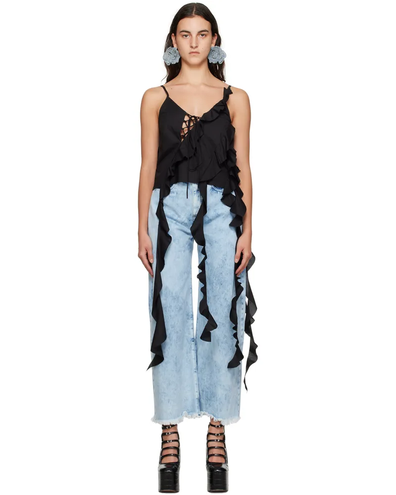 Marques ' Almeida Black Ruffle Tank Top Black