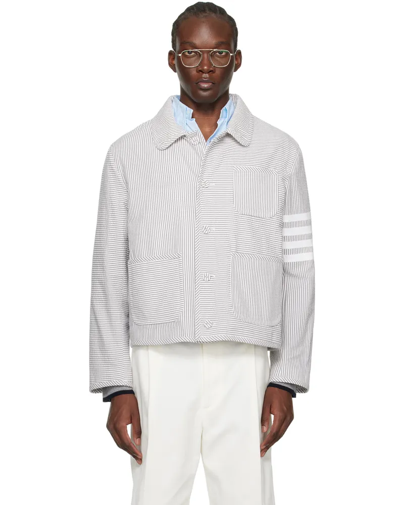 Thom Browne Gray Unconstructed 4-Bar Jacket 035